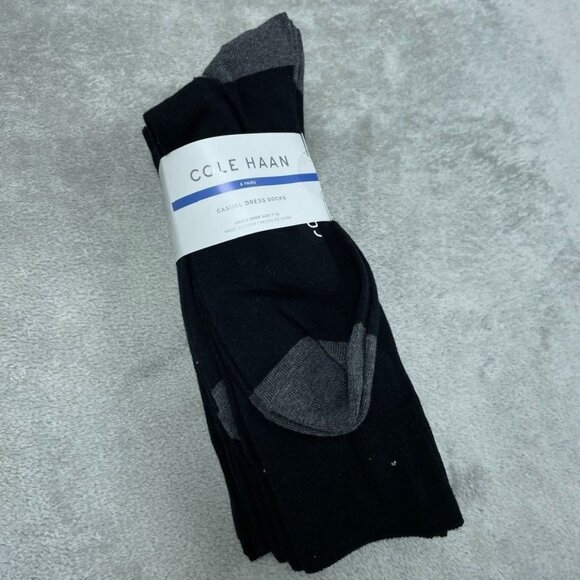Cole Haan Mens Casual Dress Socks 6 Pairs Black & Gray Size 7-12 Stretch a0645 - Picture 1 of 4